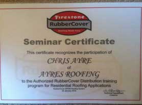 Certificate for Ayre Roofing